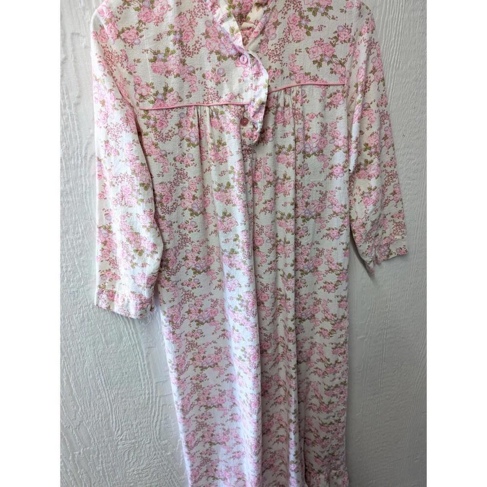 Vintage Sheila Anne Pink Floral Flannel 100% Cotton Long Nightgown Cottagecore S - Picture 3 of 6
